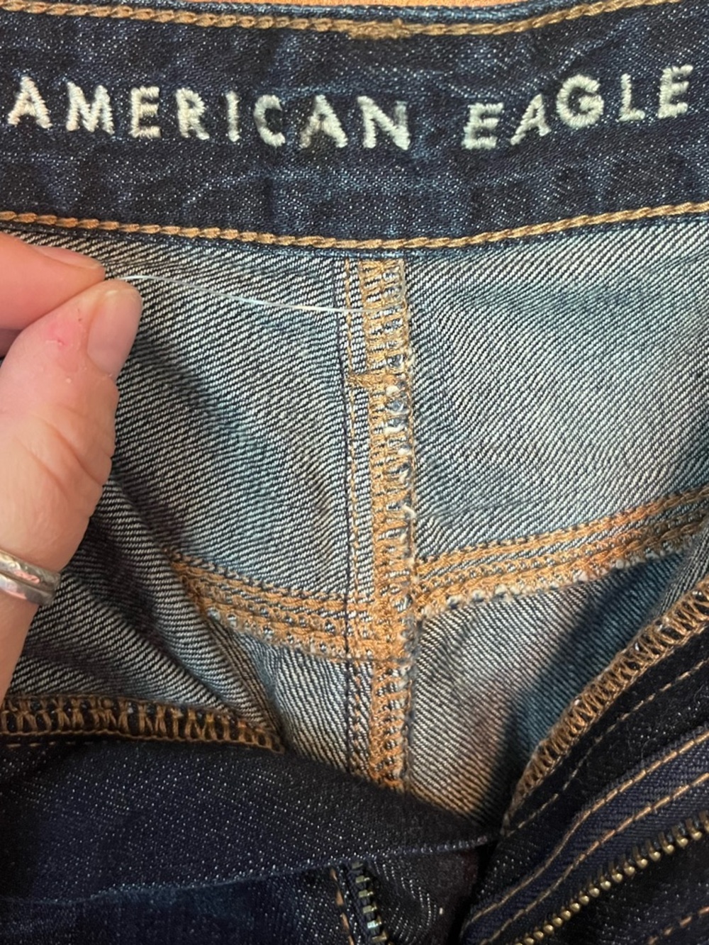 American Eagle Dark Wash Denim Jean Cutoff Shorts Raw Hem Size 16 - Picture 4 of 9